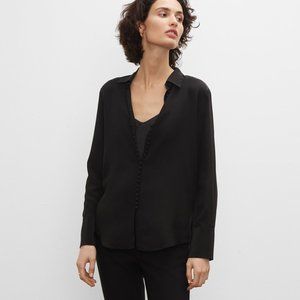 Club Monaco Black Helek Covered Button Silk Shirt Size Medium